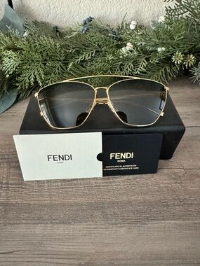 Authentic Fendi Gold Frame Sunglasses with Gray Lenses